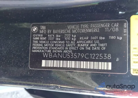 2009 BMW 528I z USA, uszkodzony, nr VIN WBANU53579C122538